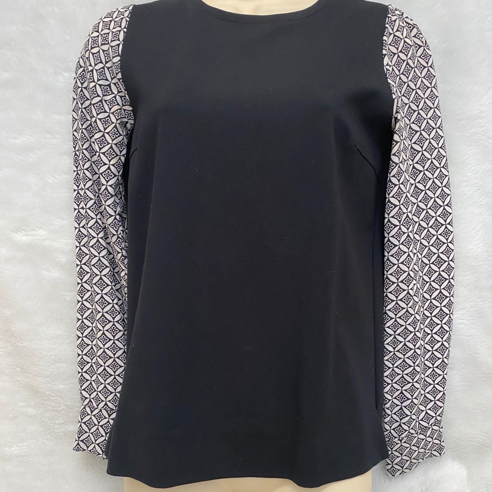 Club Monaco Mixed Media Blouse Top S Black White